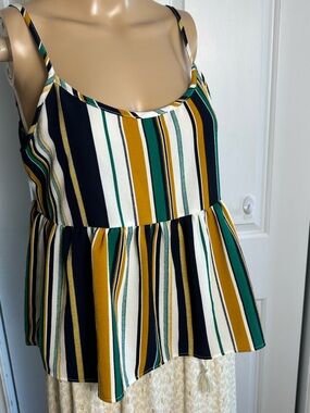 Rainbow striped  peplum tank top,L, PTP 18,NWT,vintage,multicolor,EC,except tags